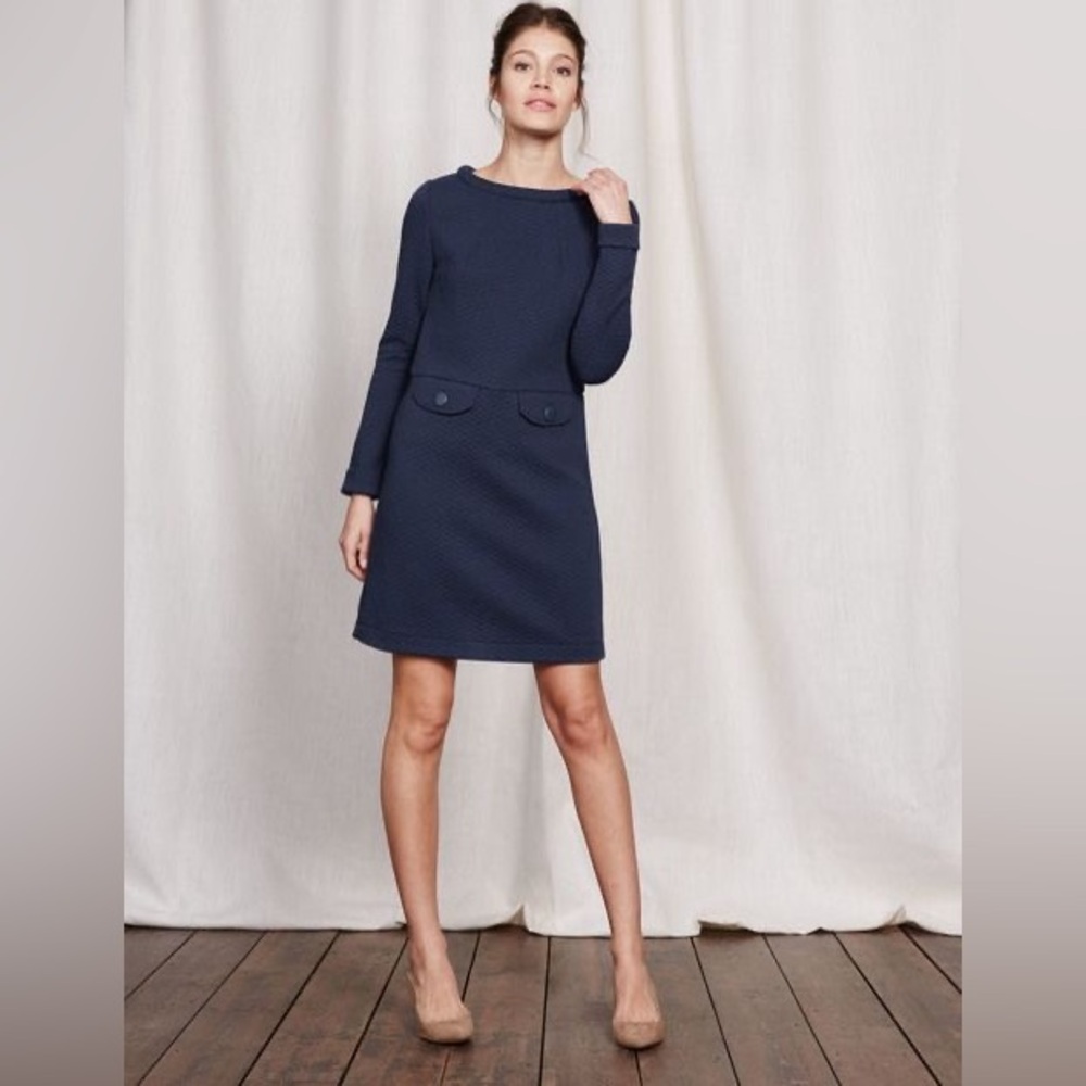 Boden Sixties Jacquard Navy Blue Dress